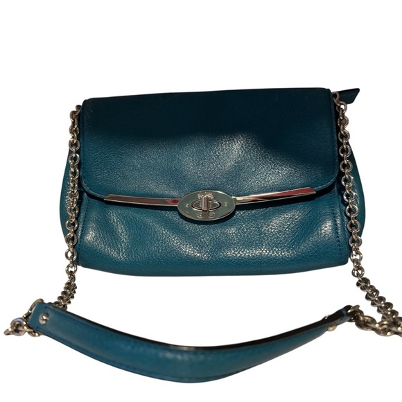 Coach Handbags - Coach Madison Teal Leather Crossbody or Shoulder Bag with Chain Strap | GUC